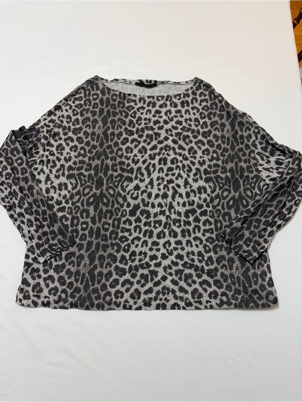 ALLSAINTS Gray Animal Leopard Print Ramskull Boatneck Top Medium Oversized Knit